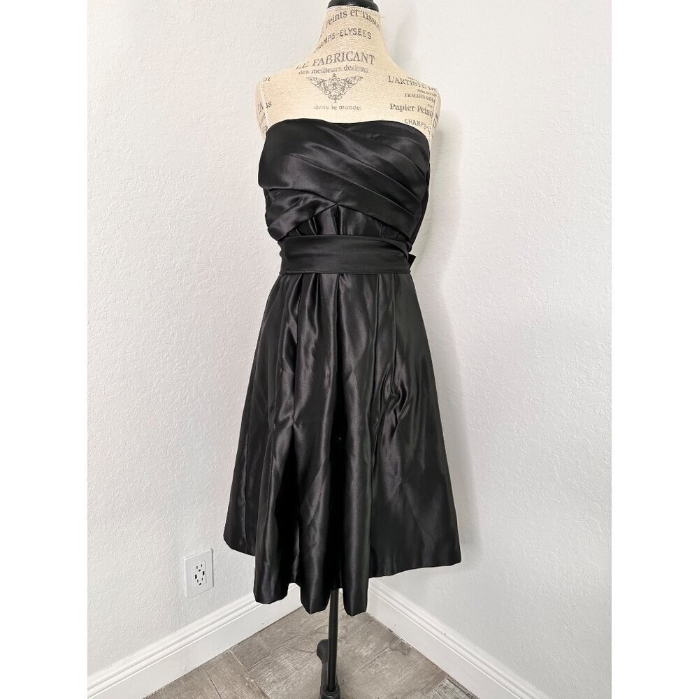 BILL LEVKOFF Strapless Black Bustier Cocktail in faille‎ Dress W/Bow